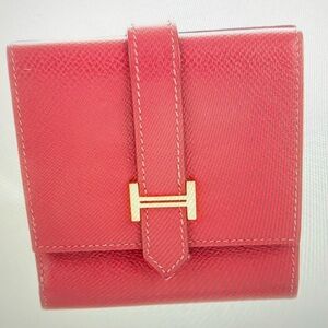 Hermes Red Epsom Bearn Wallet with Gold Accent